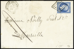 N°14 OBL grille  + CAD "Corps expeditionnaire d'Italie 1e division" (15 oct 1862) sur lettre. TB
