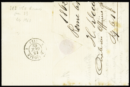 N°14 OBL grille  + CAD "Corps expeditionnaire d'Italie 1e division" (15 oct 1862) sur lettre. TB