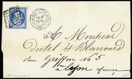 N°22 OBL grille + CAD "Corps exp d'Italie 2e division" (juin 1866) sur lettre. TB
