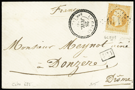 N°23 OBL GC 5119+ CAD perlé T22 "Le Caire Bau Français" (1866) sur lettre. TB