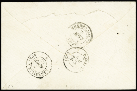 N°23 OBL GC 5119+ CAD perlé T22 "Le Caire Bau Français" (1866) sur lettre. TB