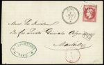 N°32 OBL GC 5107 + CAD perlé T22 "Tunis*" (1872) sur lettre pour Marseille. TB