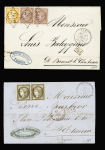TUNISIE - 2 lettres : n°38 + 58 en paire OBL G 5107 + T17 "Tunis Tunisie" (1874) et n°56 en paire OBL GC 5107 seul (Tunis). TB