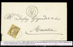 3 lettres : n°57, 2 pièces OBL GC 5098 + T15 "Smyrne Turquie" (1873) + "BM" dans un ovale sur lettre de Marseille pour Constantinople - n°56 OBL CAD T15 "Smyrne Turquie" (1876) - n°56 OBL CAD T17 "Tunis Tunisie" (1876).