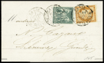 N°38 + 76 OBL CAD "Paris Pl. de la Bourse" (1877) sur lettre, bel AFF composé Cérès-Sage, rare avec le n°76. TB