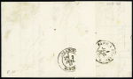 N°90, 3 pièces OBL CAD d'essai "Paris place de la Bourse" (juillet 1880) (diamètre 23mm - De Beaufond n°666) sur lettre triple port pour Avranches. TB