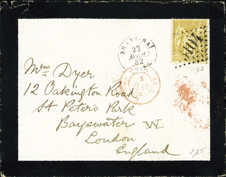 SHANGHAI N°92 OBL GC 5104 + CAD "Shang-Haï Chine" (1882)