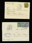 2 lettres : n°93 OBL Bordeaux (1880) sur lettre pour les USA (Nouvelle-Orléans) et n°75 + 90, 2 pièces, OBL St Malo Ille et Vilaine (1879) sur lettre pour Port-Louis (Ile Maurice). TB