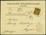 N°99, 75c violet sur jaune OBL Paris 51 (1892) sur lettre recommandée du 2ème échelon pour Mayence (Allemagne). TB