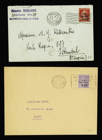 Ensemble de 8 lettres AFF avec Caisse d'amortissement petits formats dont n°266 à 268 sur lettre pour l'Allemagne et n°277 seul sur lettre pour la Turquie avec arrivée. TB lot