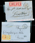 4 lettres : n°23 OBL GC 5095 + CAD perlé "Salonique Turq. D'Europe" (1867) - n°22 en bande de 3 OBL GC 5095 + CAD perlé "Salonique Turquie" (1867) - n°21 + 23 OBL GC 5095 + CAD perlé "Salonique Turquie" (1867) - n°21 + 2