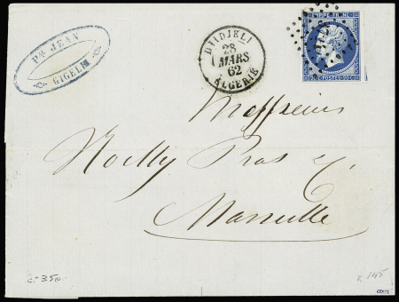 N°14 OBL PC 3724 + T15 Djidjeli Algérie" (1862) sur lettre, ind 18. TB