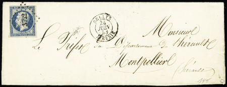 N°10 OBL PC 3722 + T15 "Dellys Algérie" (1853) sur lettre. TB
