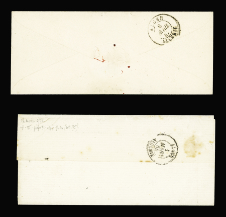 2 lettres : n°22 OBL GC 5027 + T15 Douera Algérie (1865) et LST avec CAD T15 "Douera Algérie" (1847) + taxe 2 manuscrite. TB