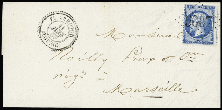 N°22 OBL GC 5007 + CAD Perlé T22 "El Arrouch Algérie" (1867) sur lettre, ind 15. TB