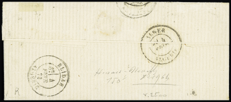 N°60 OBL GC 5073 + T17 "Teniet-El-Haad Algérie" (1873) sur lettre. Jolie pièce. Ind 17. TB