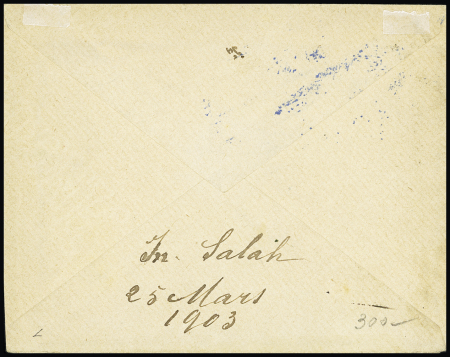 LF avec CAD perlé "In-Salah sud-algérien" (1903) + griffe violette "Troupes du Tidikelt franchise postale". TB