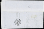 Col. Gen n°1, 1c olive en paire + n°3 OBL CAD "Guadeloupe Pointe à Pitre" (1867) sur imprimé complet pour Bordeaux. Rare. TB