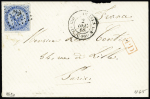 Col. Gen. N°4 OBL ancre OBL CAD rond "Corr. Des armées Lig. C Paq. N°1" (1868) sur lettre pour Paris. Signé Calves