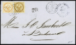 Col. Gen. N°3 + 5 OBL losange de points muet + CAD sans cercle extérieur "Basse-Terre" Guadeloupe" (1863) sur lettre pour Bordeaux. TB