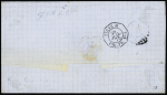Col. Gen n°23, 25c bleu en paire, OBL losange de points muet + CAD "PAQ. FR. Pointe à Pitre GUADe"" (1875) sur lettre. TB
