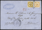 Col. Gen. N°3 + 5 OBL losange de points muet + CAD "St Pierre Martinique" (1863) sur lettre pour Bordeaux. TB
