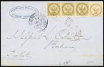 Col. Gen. N°3 en bande de 3 + n°5 OBL losange de points "MQE" (frappe légère) + CAD "St Pierre Martinique" (1864) sur lettre