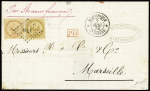 Col. Gen. N°3+5 OBL losange de points "MQE" + CAD "Martinique St Pierre" sur lettre pour Marseille, nom du destinataire décupé mais jolie pièce