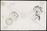 Col. Gen. N°3 + 5 OBL losange de points "MQE" + CAD "Martinique Fort de France" (1866) sur lettre pour Besançon avec taxe 6 tampon façon manuscrite rayée à la plume. TB