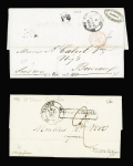 4 lettres sans timbres dont lettre de St Paul avec marque d'entrée encadrée "Pays d'Outremer par Nantes" + dateur A(1829) et lettre de Saint Denis avec marque d'entrée grattée "Pays d'Outremer" + T12 Nantes (1833). TB