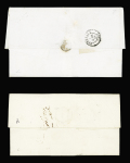 4 lettres sans timbres dont lettre de St Paul avec marque d'entrée encadrée "Pays d'Outremer par Nantes" + dateur A(1829) et lettre de Saint Denis avec marque d'entrée grattée "Pays d'Outremer" + T12 Nantes (1833). TB