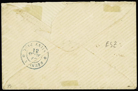 Col. Gen. n°42, 20c brique sur vert, OBL CAD "Réunion Saint Denis" (1881) répété à côté sur lettre pour saint Paul. Jolie pièce