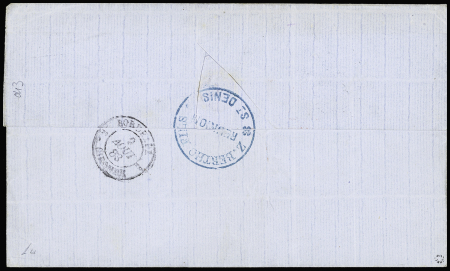 Col. Gen n°36, 25c Sage, OBL losange de points muet + CAD "Réunion St Denis" (1883) sur lettre pour Bordeaux. TB