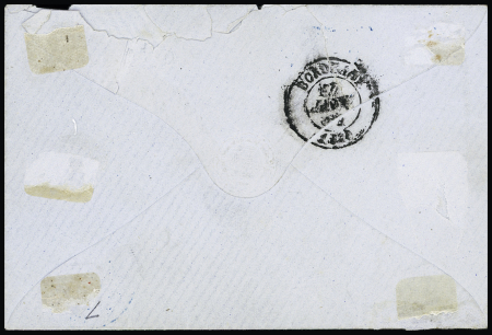 Col. Gen. n°3+5 OBL losange de points bleu "GOR" + CAD bleu "Sénégal et DEPces Gorée" (1864) sur lettre pour Bordeaux. TB