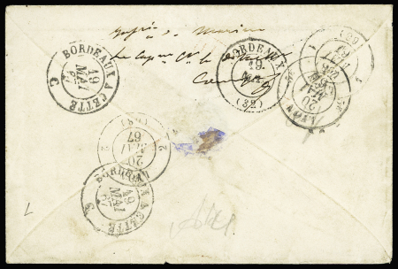 Col. Gen n°4, 20c bleu, OBL losange de points bleu "GOR" + CAD bleu "Sénégal et DEPces Gorée" (1867) sur lettre. TB