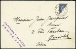 13 plis divers du 20ème siècle pour la plupart dont LF avec CAD "1 Tor et Pes aux armées 1 Madagascar 1" (1896) + cachet violet "Corps expéditionnaire de Madagascar - groupe d'artillerie de marine - le commandant". TB