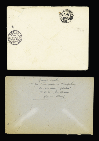 13 plis divers du 20ème siècle pour la plupart dont LF avec CAD "1 Tor et Pes aux armées 1 Madagascar 1" (1896) + cachet violet "Corps expéditionnaire de Madagascar - groupe d'artillerie de marine - le commandant". TB
