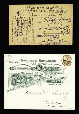13 plis divers du 20ème siècle pour la plupart dont LF avec CAD "1 Tor et Pes aux armées 1 Madagascar 1" (1896) + cachet violet "Corps expéditionnaire de Madagascar - groupe d'artillerie de marine - le commandant". TB