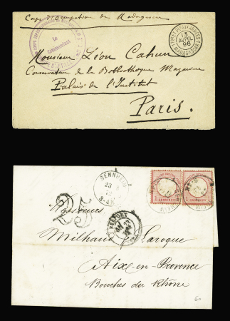 13 plis divers du 20ème siècle pour la plupart dont LF avec CAD "1 Tor et Pes aux armées 1 Madagascar 1" (1896) + cachet violet "Corps expéditionnaire de Madagascar - groupe d'artillerie de marine - le commandant". TB
