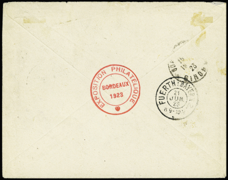 N°182 OBL CAD concordant "Exposition philatélique Bordeaux" (1923) sur lettre recommandée à en-tête de l'exposition. TB
