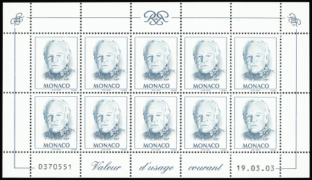 N°2182a, feuillet de 10 timbres Prince Rainier, **,