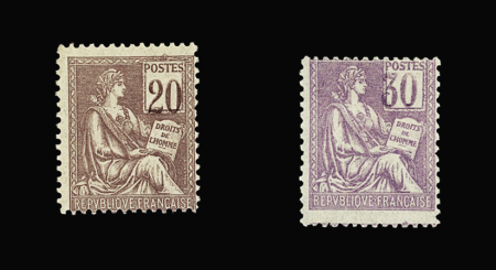 N°113a 20c brun-lilas et 115a 30c violet, les deux