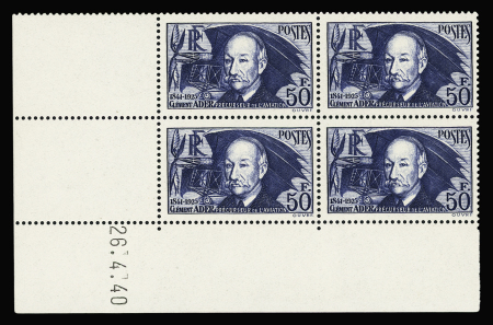 N°398 Ader en bloc de 4 coin daté 26.4.40, **, TTB