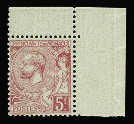 N°21, 5f rose vif sur verdâtre en coin de feuille,