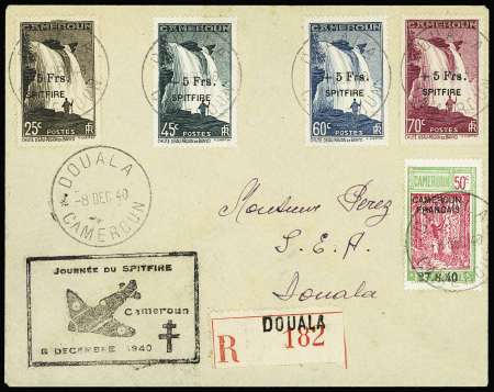 N°236 à 239 Spitfire sur lettre locale rec. de Douala