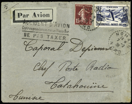 N°189 15c brun-lilas et n° 334 1f50 Chamonix sur lettre