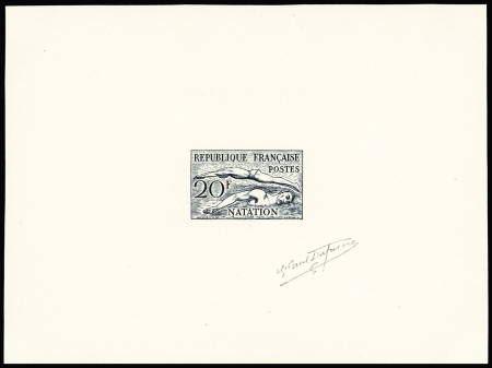 N° 960 20f natation en bleu, épreuve d'artiste signée