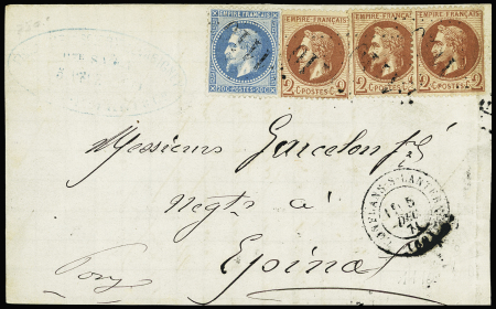 N°26A 2c rouge-brun (x3) +29B 20c bleu obl. GC 1110