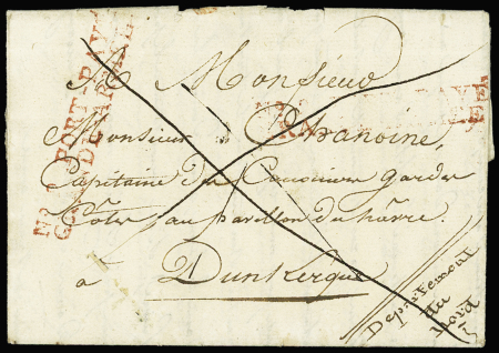 MP en rouge "N°9 PORT-PAYE / GRANDE ARMEE", frappé