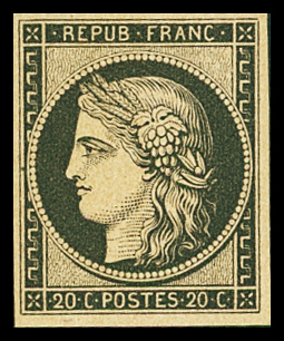 N°3f 20c noir, réimpression de 1862, neuf * (charnière